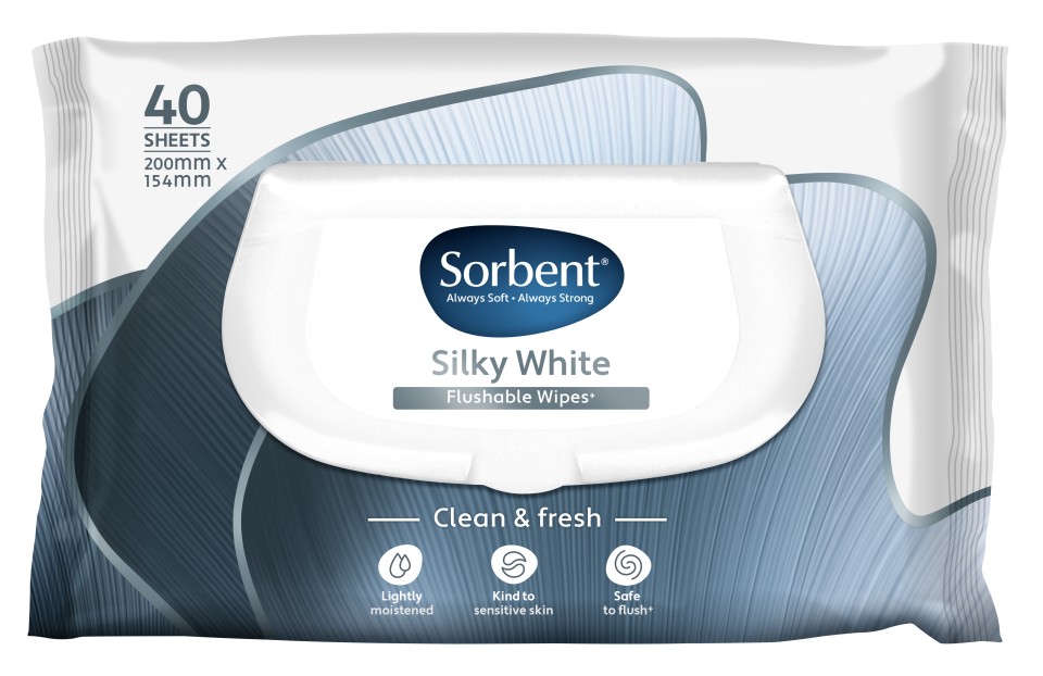 Sorbent Silky Flushable Wipes White 40 Wipes per Pack Carton of 14
