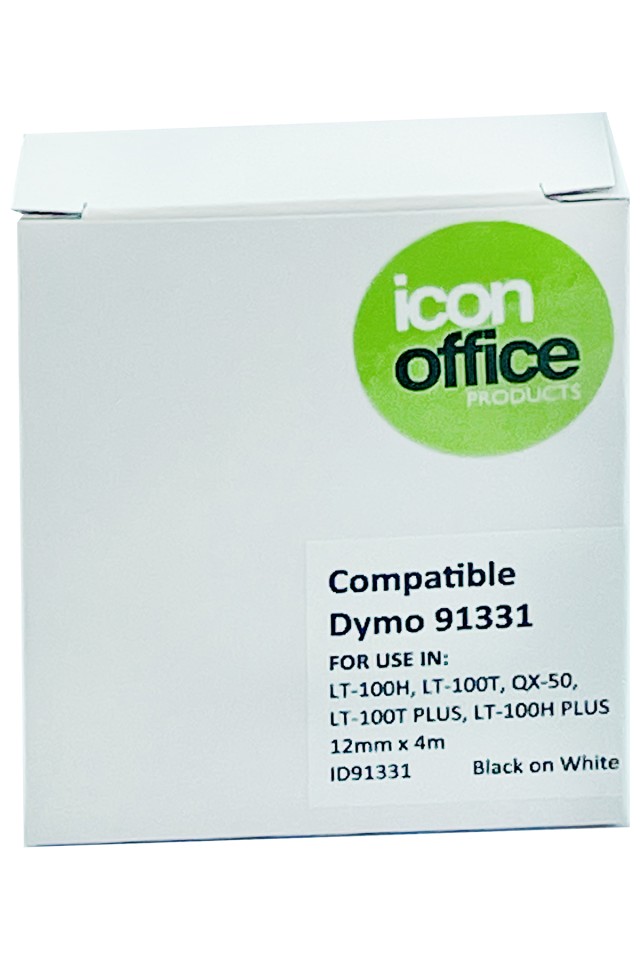 Icon Compatible LetraTag Tape Black On White 12mmx4m