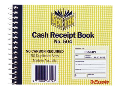 Spirax 504 Cash Receipt Book 102x127mm 50 Sheet