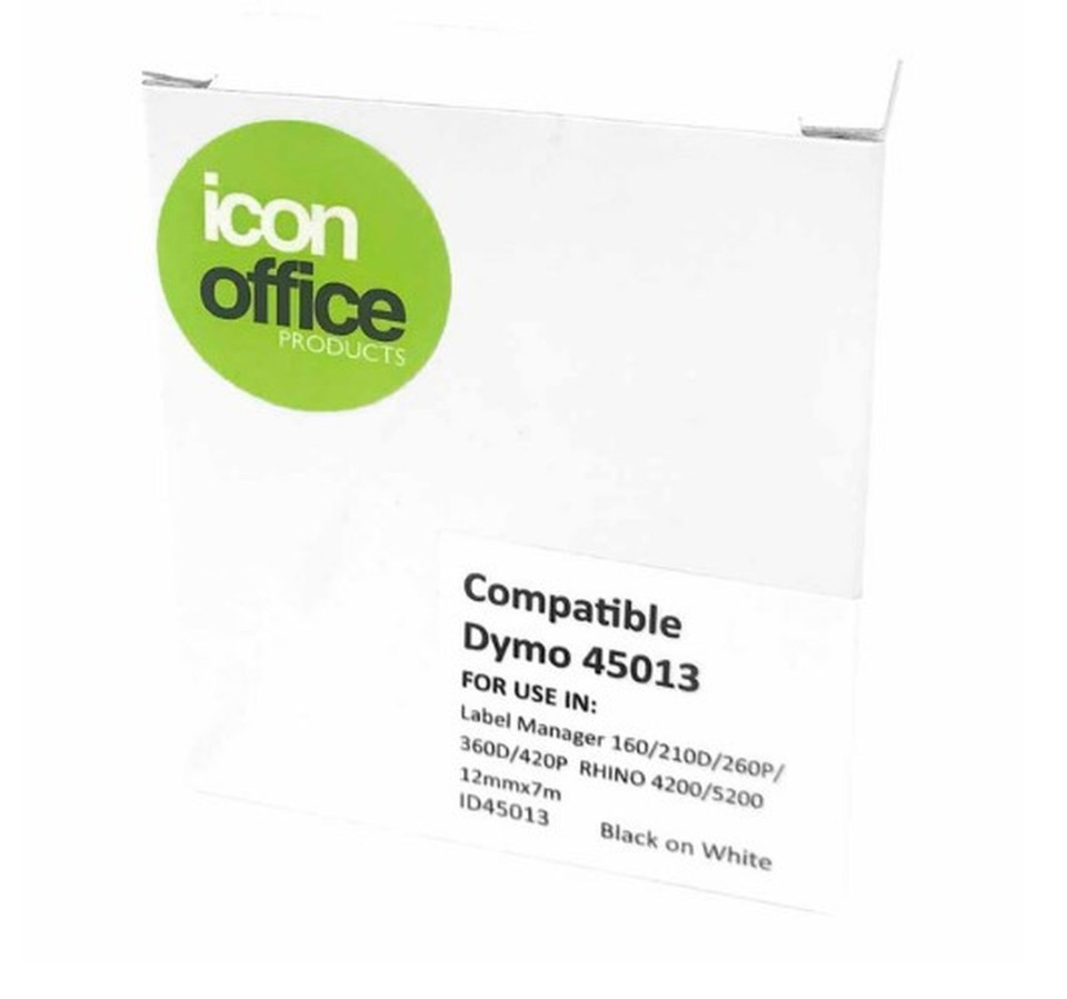 Icon Compatible D1 Label Tape Black On White 12mm x 7m