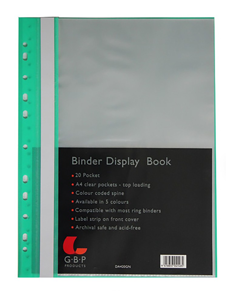 OSC Binder Display Book 20 Pocket A4 Green Pack 10