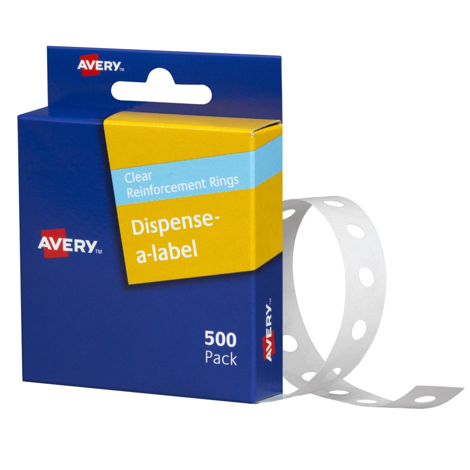 Avery Reinforcement Ring Stickers Dispenser 934241 13mm Clear Pack 500 Labels