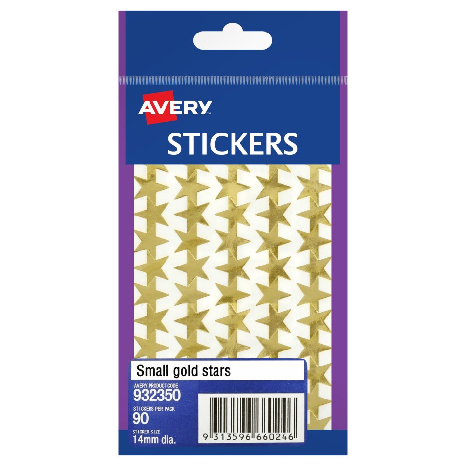 Avery Gold Star Stickers 14 Mm Diameter Permanent  Pack 90 Labels (932350)