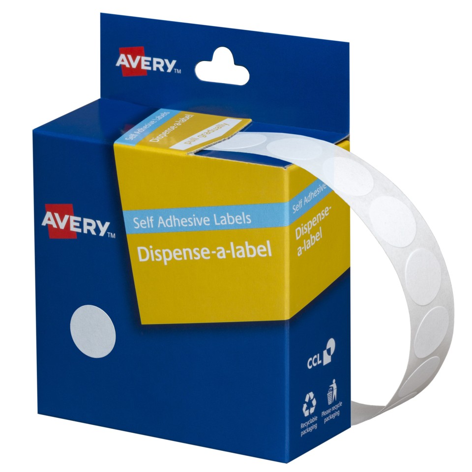 Avery Dot Stickers Dispenser 937200 14mm Diameter White Pack 1200