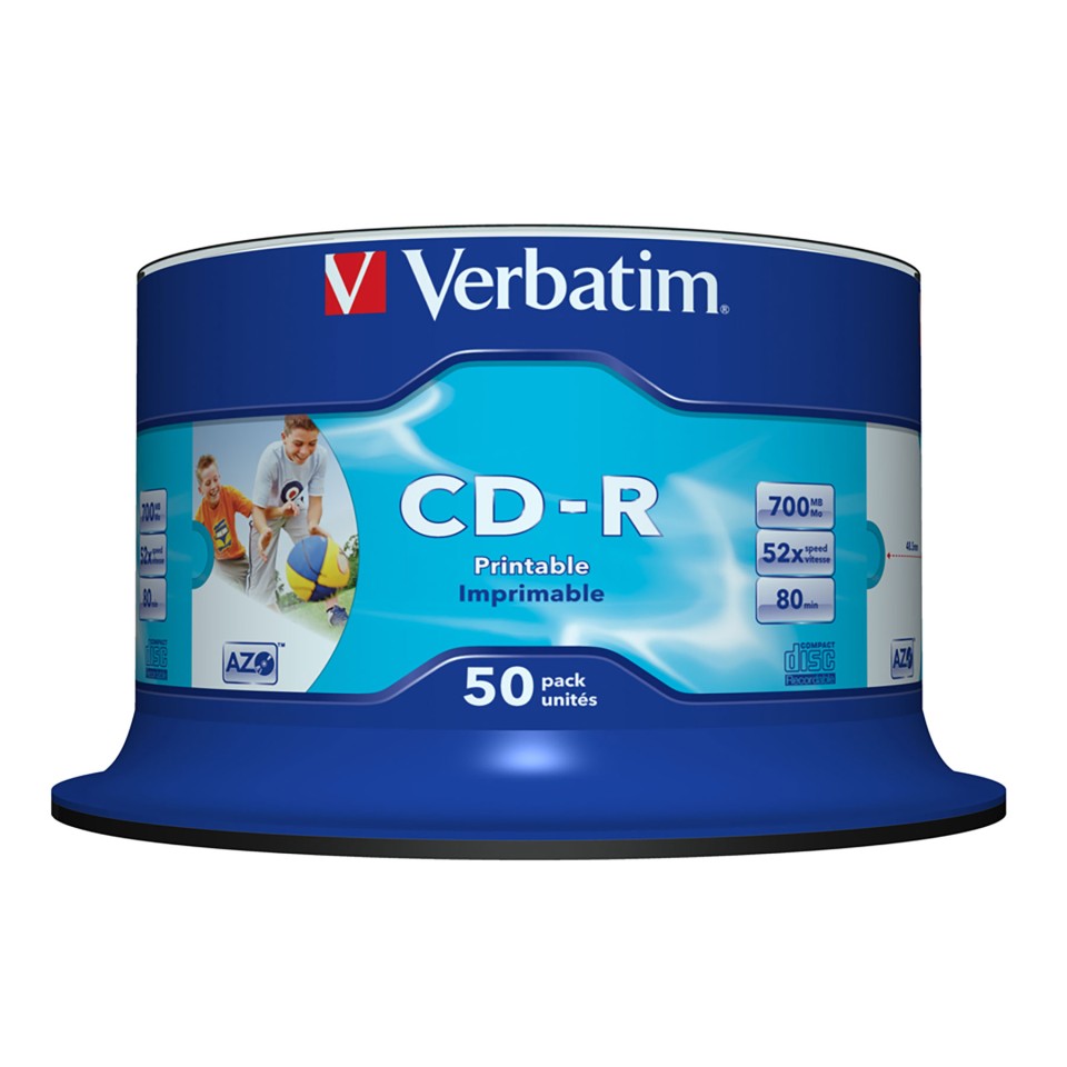 Verbatim CD-R Discs White Printable 80 Min 700 MB Pack 50