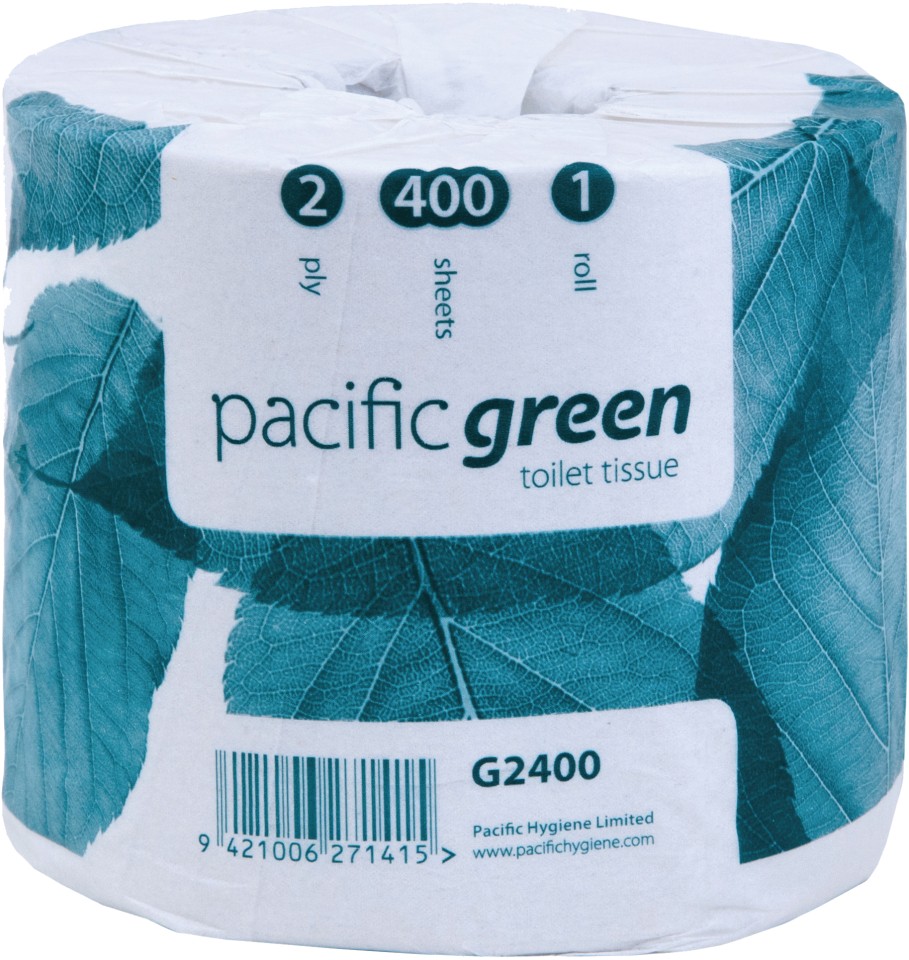 Pacific Green Toilet Tissue 2 Ply White 400 Sheets per Roll G2400 Carton of 48