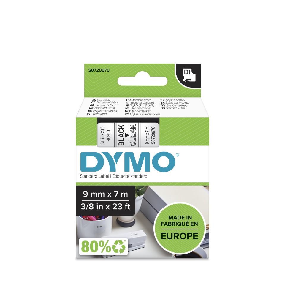 Dymo D1 Labelling Tape 9mmx7m Black On Clear