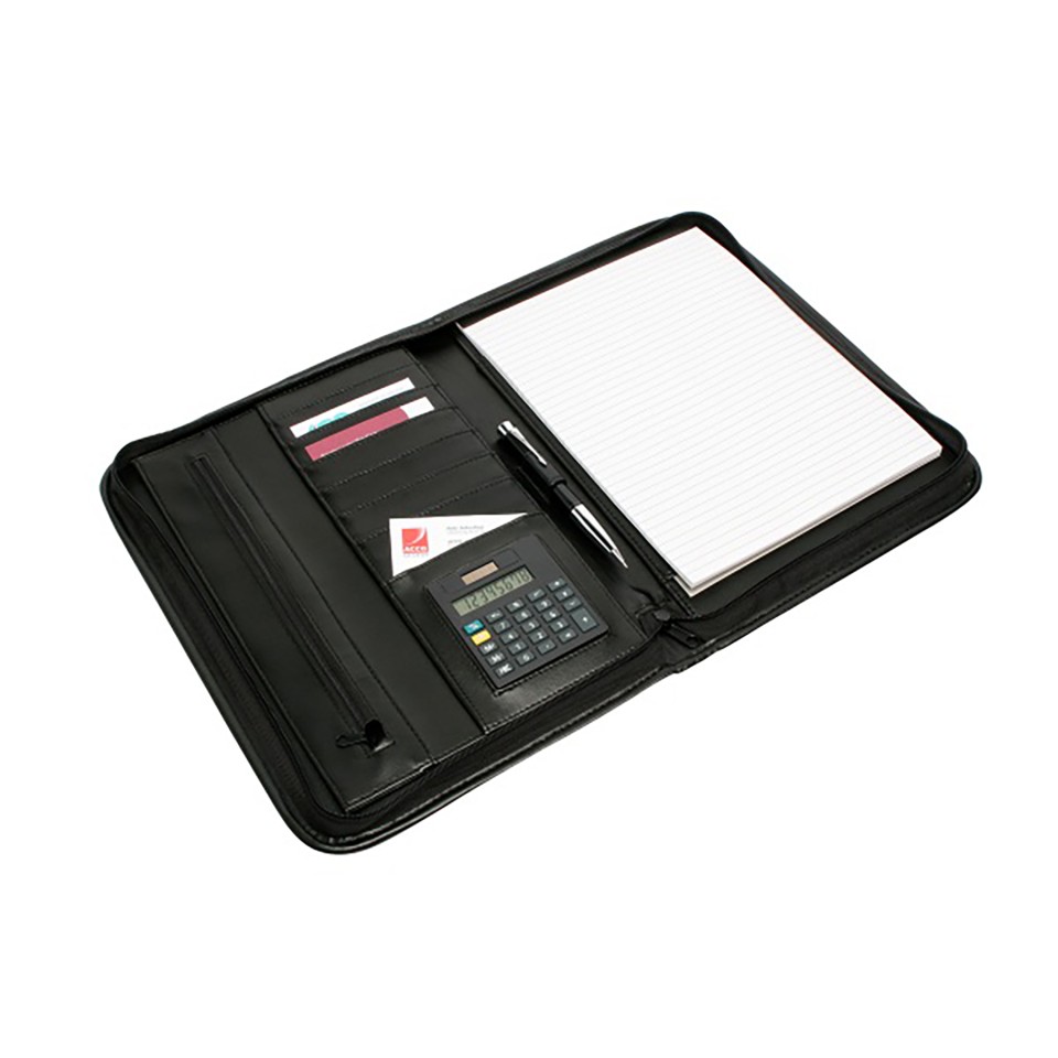 Rexel Memo Pad Holder Zippered Leather Look A4 Black