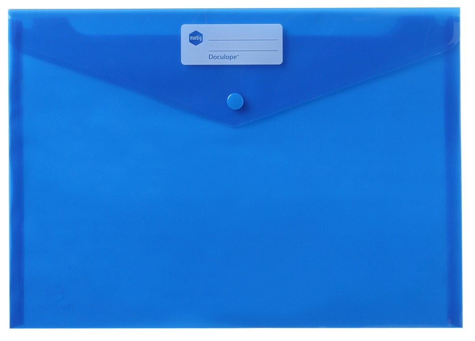 Marbig Document Wallet Polypropylene Button Closure A4 Blue Pack 10