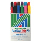 Artline 90 Permanent Marker Chisel Tip 2.0-5.0mm Assorted Colours Box 12 image