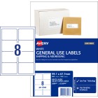 Avery General Use Labels 938207/L7165GU 99.1x67.7mm 8 Per Sheet White Pack 800 Labels image