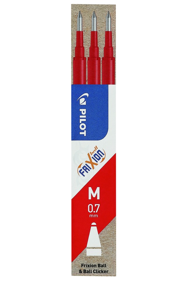 Pilot Frixion Ballpoint Pen Refill For Ball And Clicker Fine 0.7mm Red Pack 3