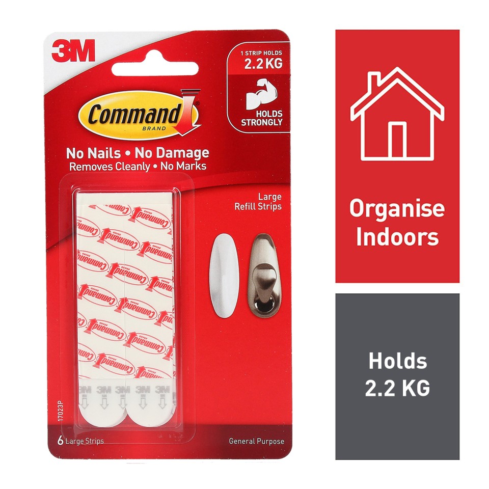 3M Command Refill Mounting Strips Large White Pack 6