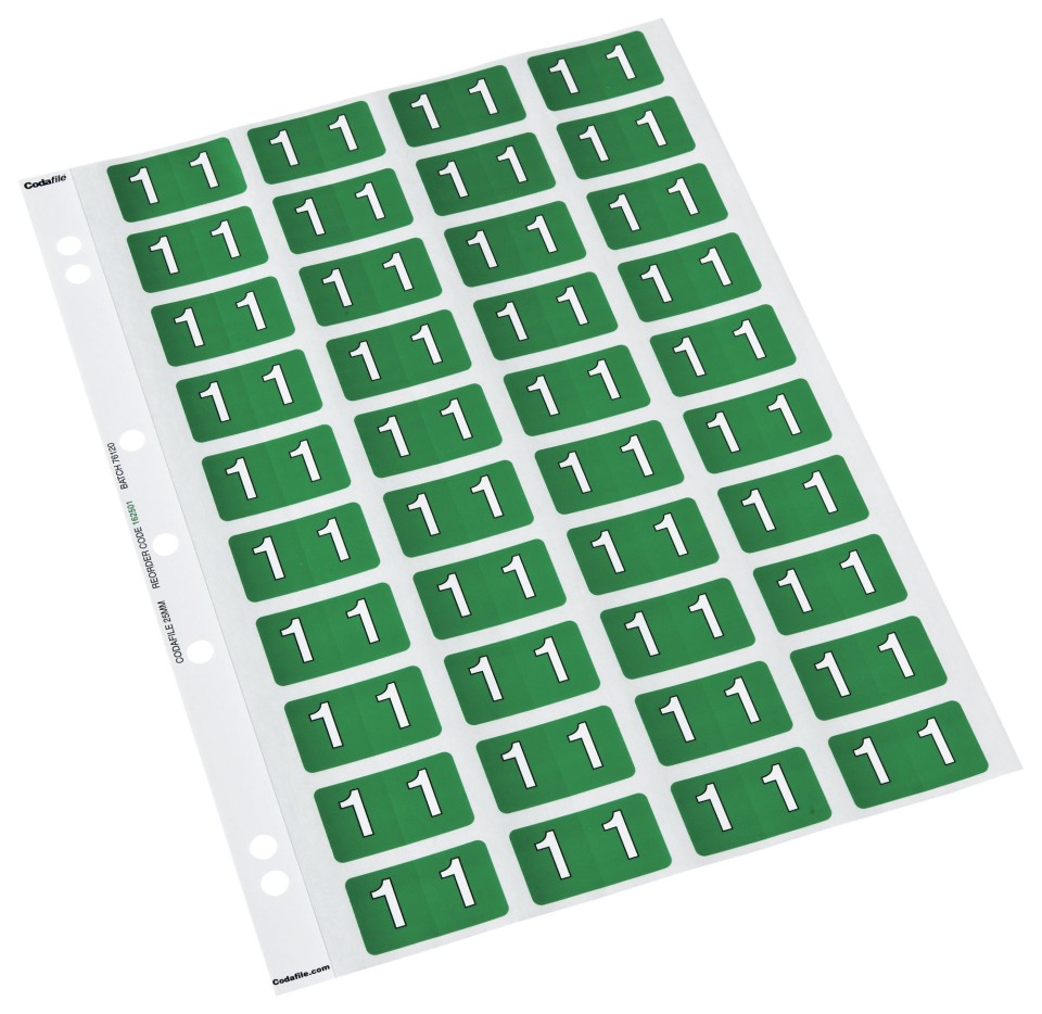 Codafile Lateral File Labels Numeric 1 25mm Pack 1 Sheet