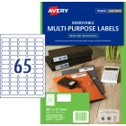 Avery Removable Labels Laser Inket Printer 959049/L7651REV 38.1x21.2mm 65 Per Sheet Pack 1625 Labels image