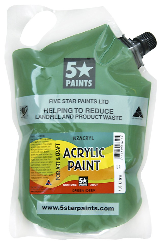 5 Star NZACRYL Acrylic Paint 1.5 Litre Pouch Green