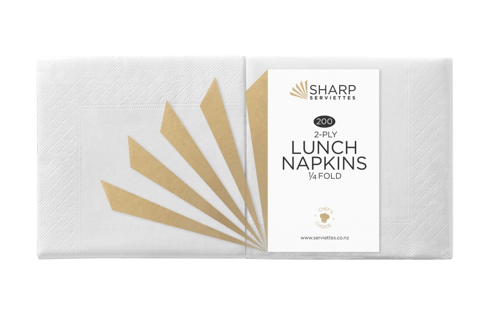 Sharp Napkins Luncheon 2 Ply 4 Fold White Carton 3000