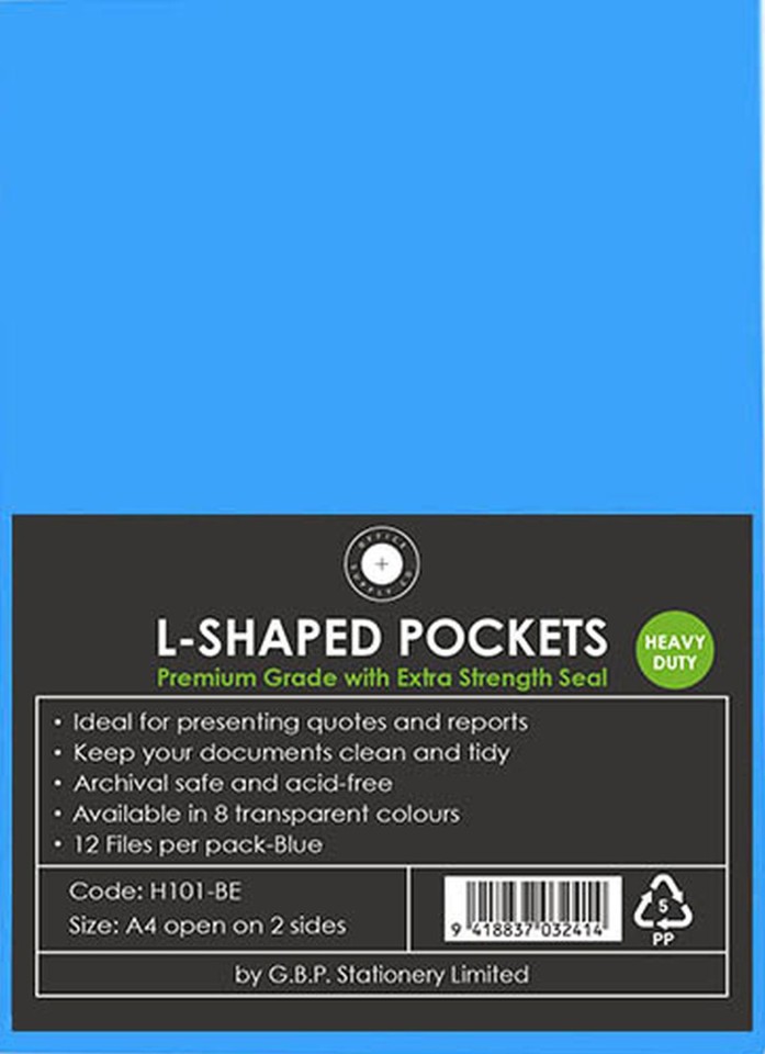 OSC L Shaped Pockets Heavy Duty A4 Blue Pack 12
