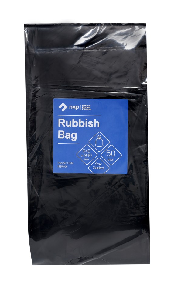 Rubbish Bag HDPE 60L Black 940 x 640mm 33 micron Pack of 50