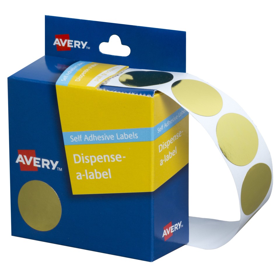 Avery Dot Stickers Dispenser 937271 24mm Diameter Gold Pack 250