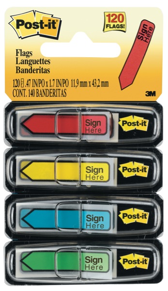 Post-it Flags Arrow Sign Here 684-SH 12 x 43mm 4 Assorted Colours Pack 120