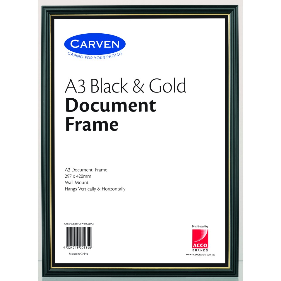 Carven A3 Certificate Frame Black With Gold Trim