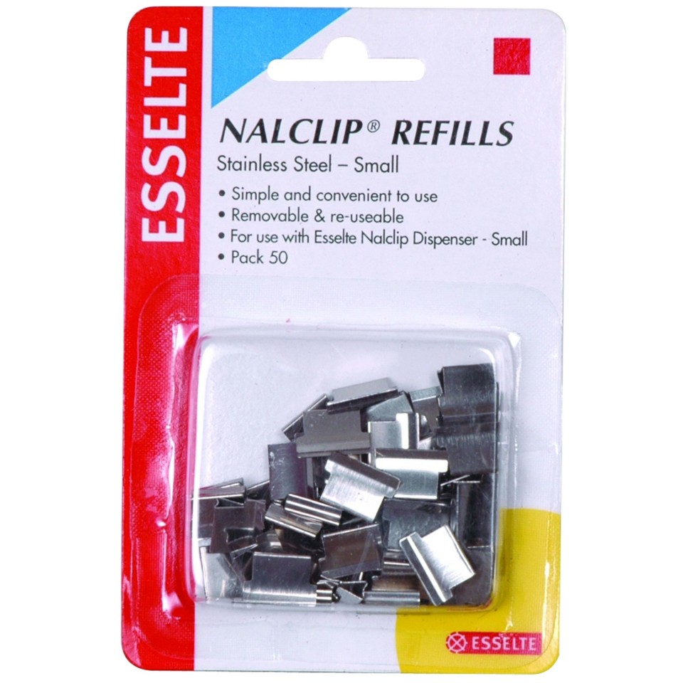 Esselte Nalclip Dispenser Refills Stainless Steel Small Pack 50
