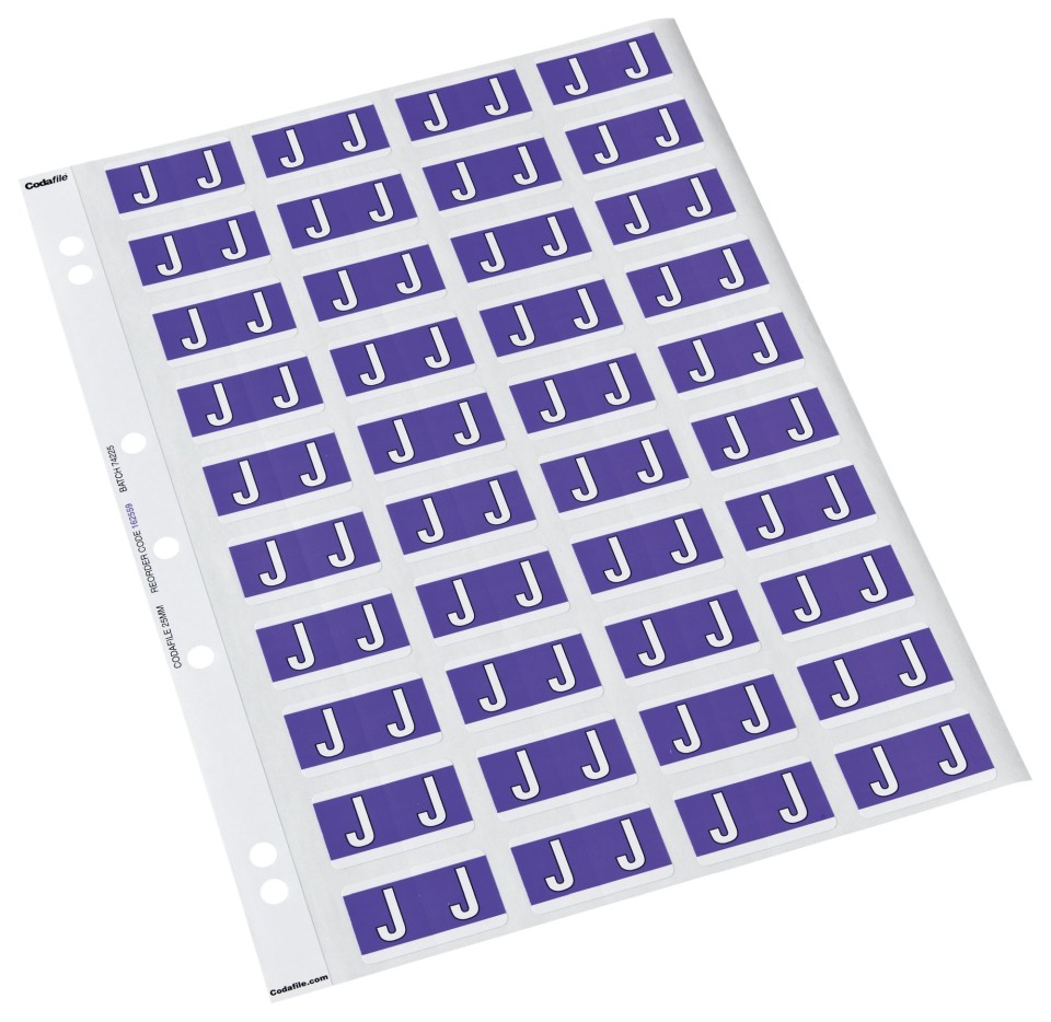 Codafile Lateral File Labels Alpha Letter J 25mm Pack 1 Sheet