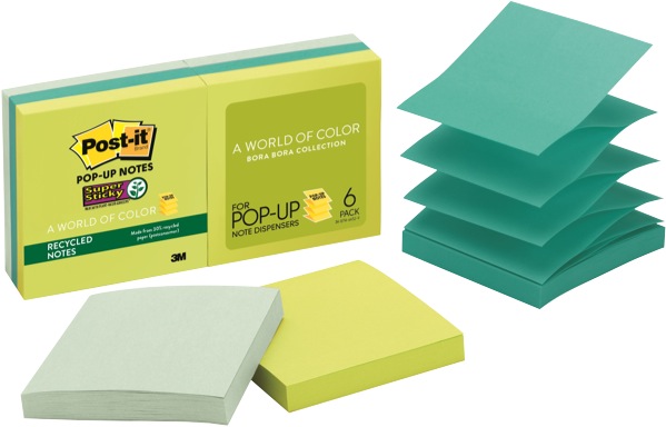 Post-it Super Sticky Self-Adhesive Notes Recycled R330-6SST Oasis/Bora Bora Pop-Up 76x76mm Pack 6