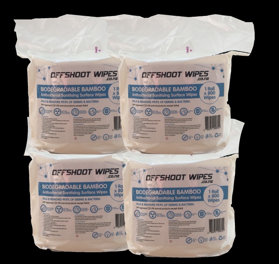 Offshoot Antibacterial Sanitising Surface Wet Wipes Biodegradable White 45gsm Bamboo - Ctn 4