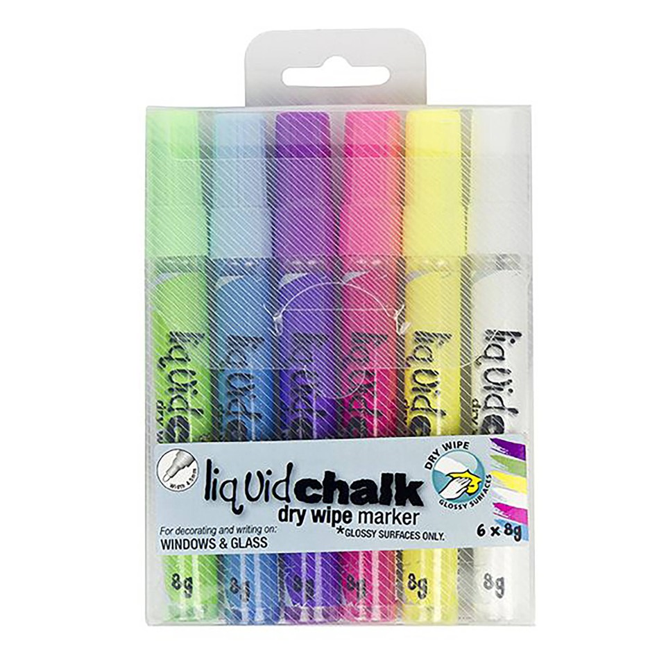 Texta Liquid Chalk Marker Dry-Wipe Bullet Tip 4.5mm Assorted Colours Pack 6