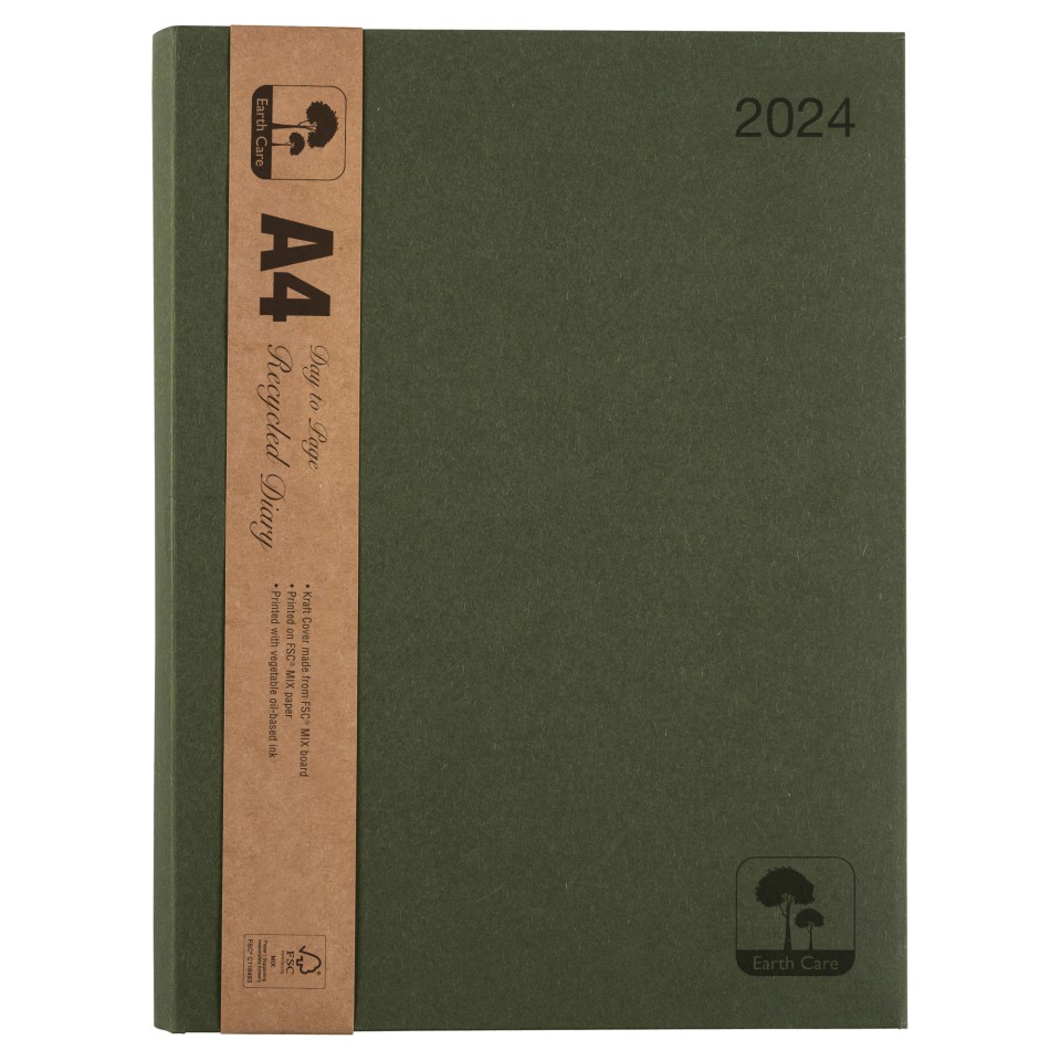 Earthcare 2024 Recycled Diary A4 Day To Page Wiro