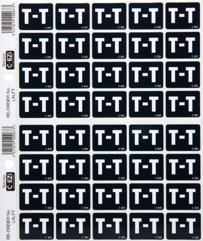 Filecorp C-Ezi Lateral File Labels Alpha Letter T 24mm Sheet 40