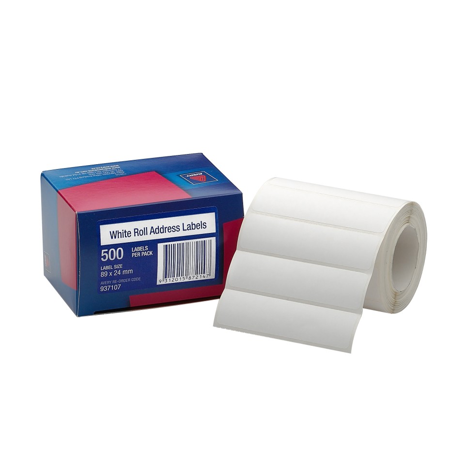 Avery Roll Address Labels, 89 x 24 mm, 500 Labels, Handwritable (937107)