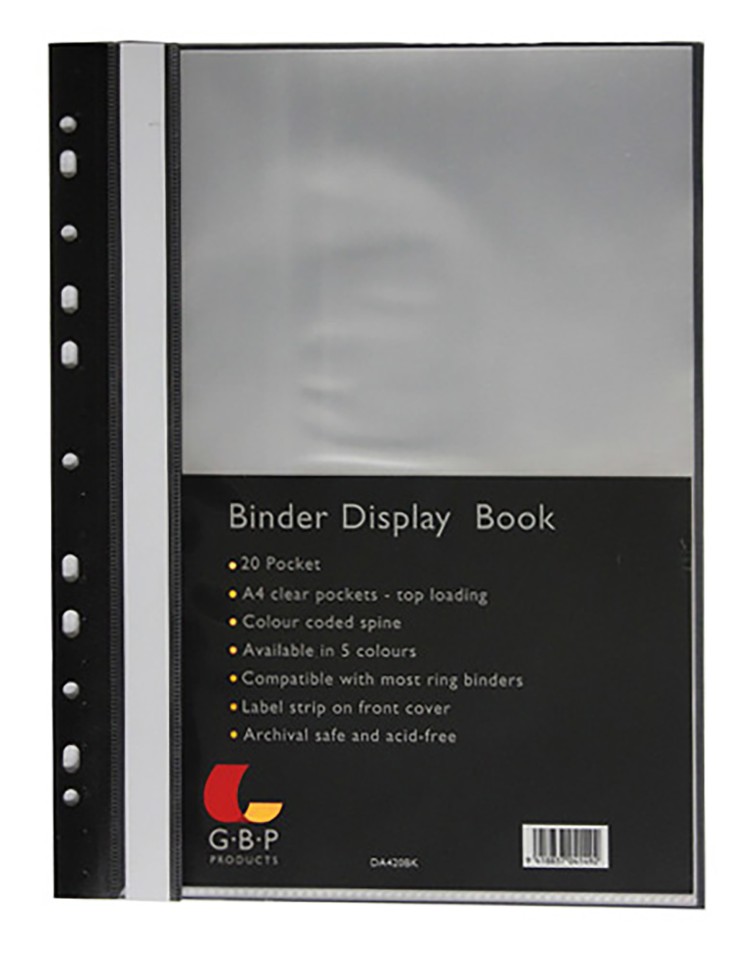 OSC Binder Display Book 20 Pocket A4 Black Pack 10