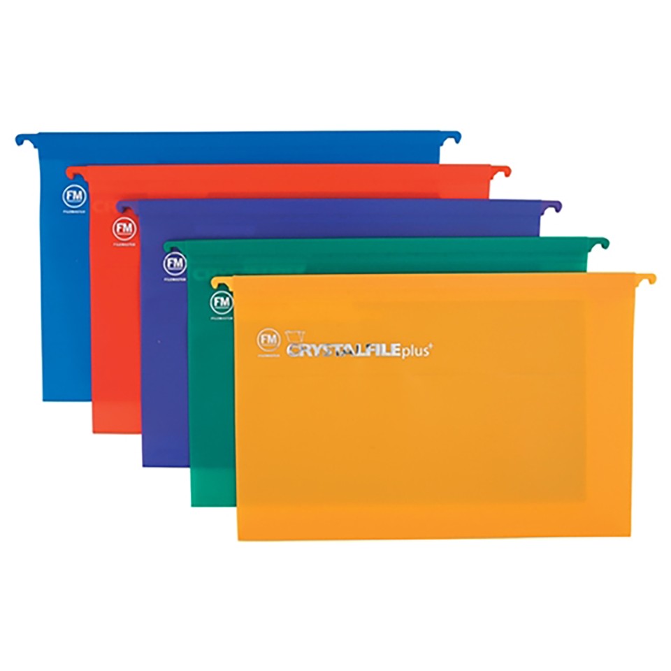 FM Crystalfile Suspension Files Polypropylene Foolscap Assorted Colours Pack 10