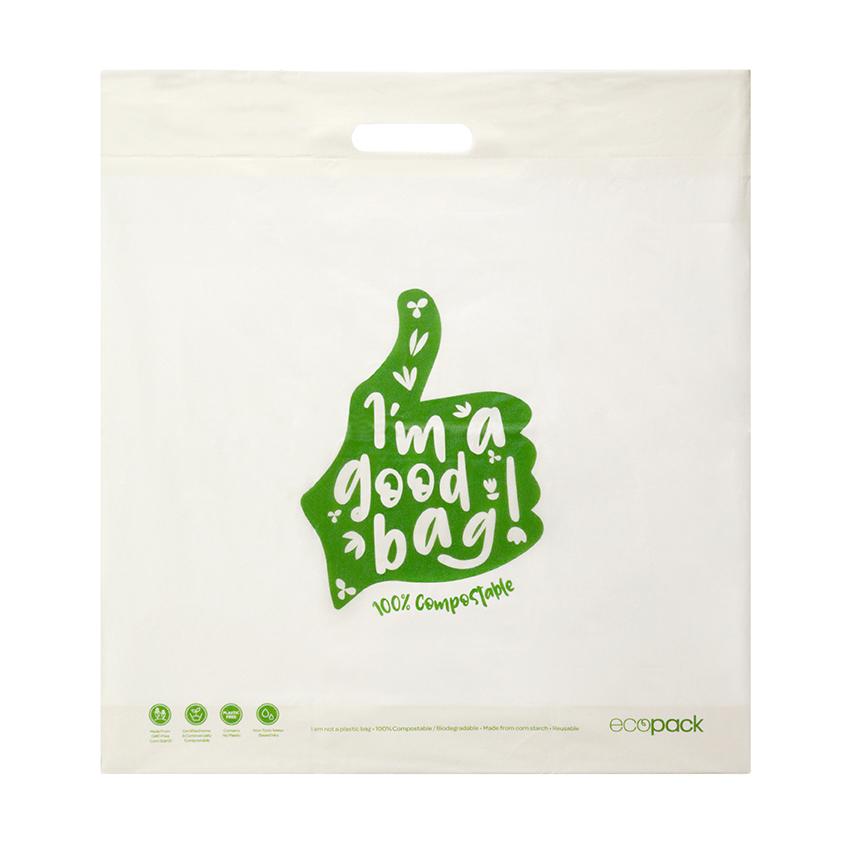 ecopack ED-2092 500(w) x 540(h) x100(g)mm Compostable Punched Handle Retail Bags Large Packet Of 50