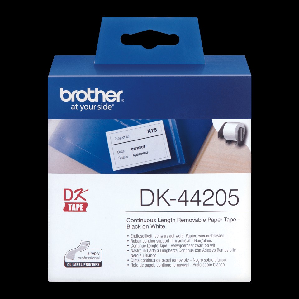Brother DK-44205 QL Continuous Removable Label Tape Black On White 62mmx30.48m