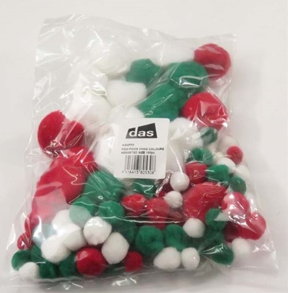 DAS Pom Poms Assorted Sizes Christmas Colours Pack 100