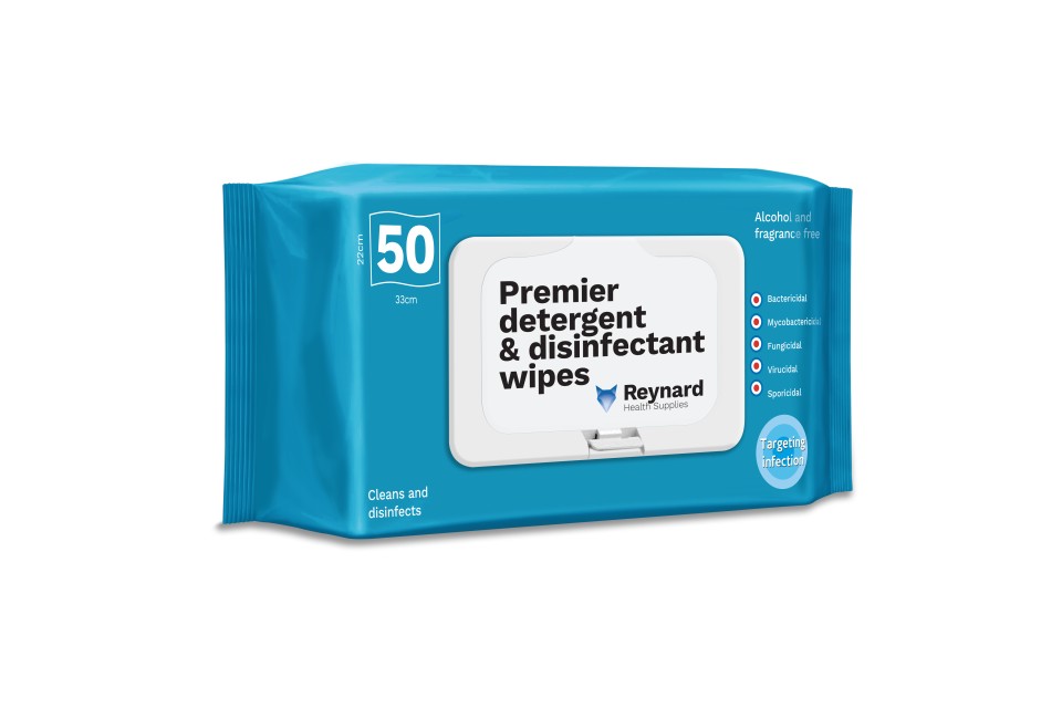 Reynard Premier Detergent and Disinfectant Wipes 50 wipes per pack
