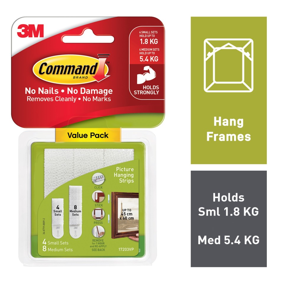3M Command Picture Hanging Strips Small And Medium Combo White Pack 12