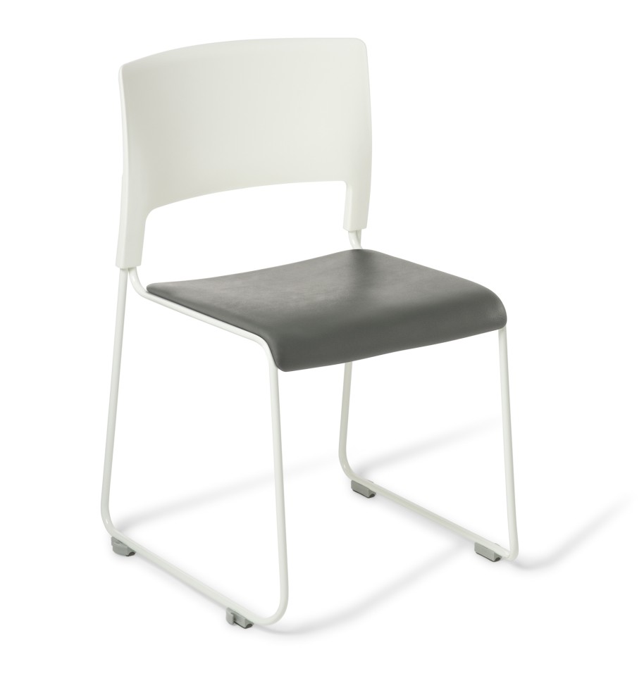 Eden Slim White Chair With Grey Vinyl Upholstered Seat