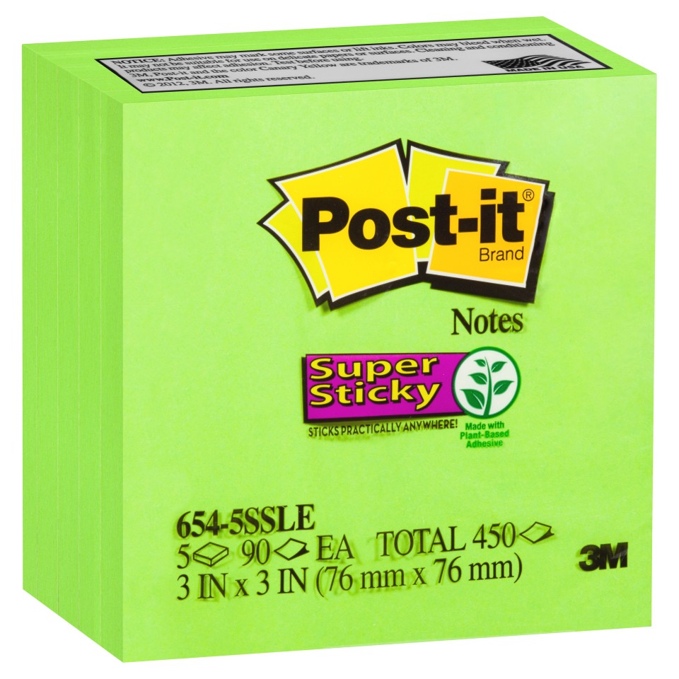 Post-it Super Sticky Notes 654-5SSLE 76x76mm Limeade Pack 5
