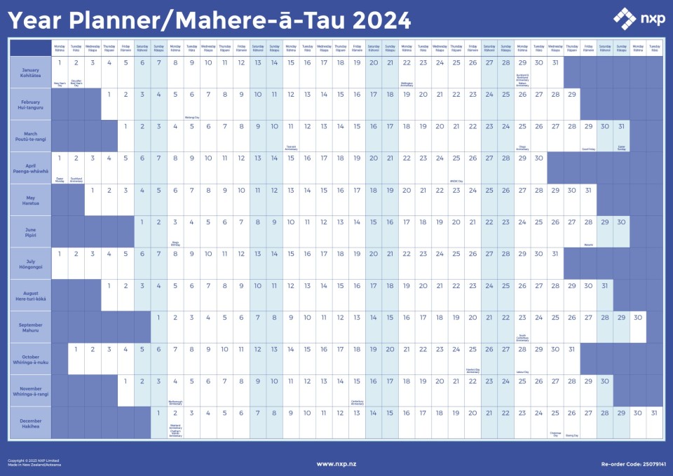 NXP 2024 Wall Planner A2 Double Sided Laminated Blue