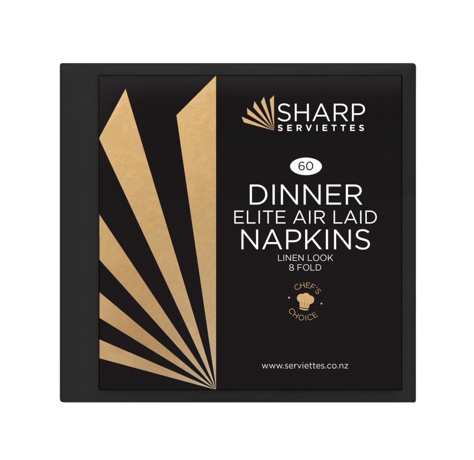 Sharp Elite Linen Style Dinner Napkins 8 Fold Black Carton of 960