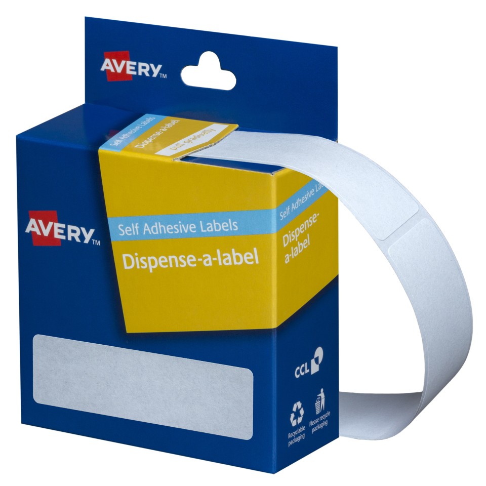 Avery Rectangle Stickers Dispenser Hand writable 937218 64x19mm White Pack 280