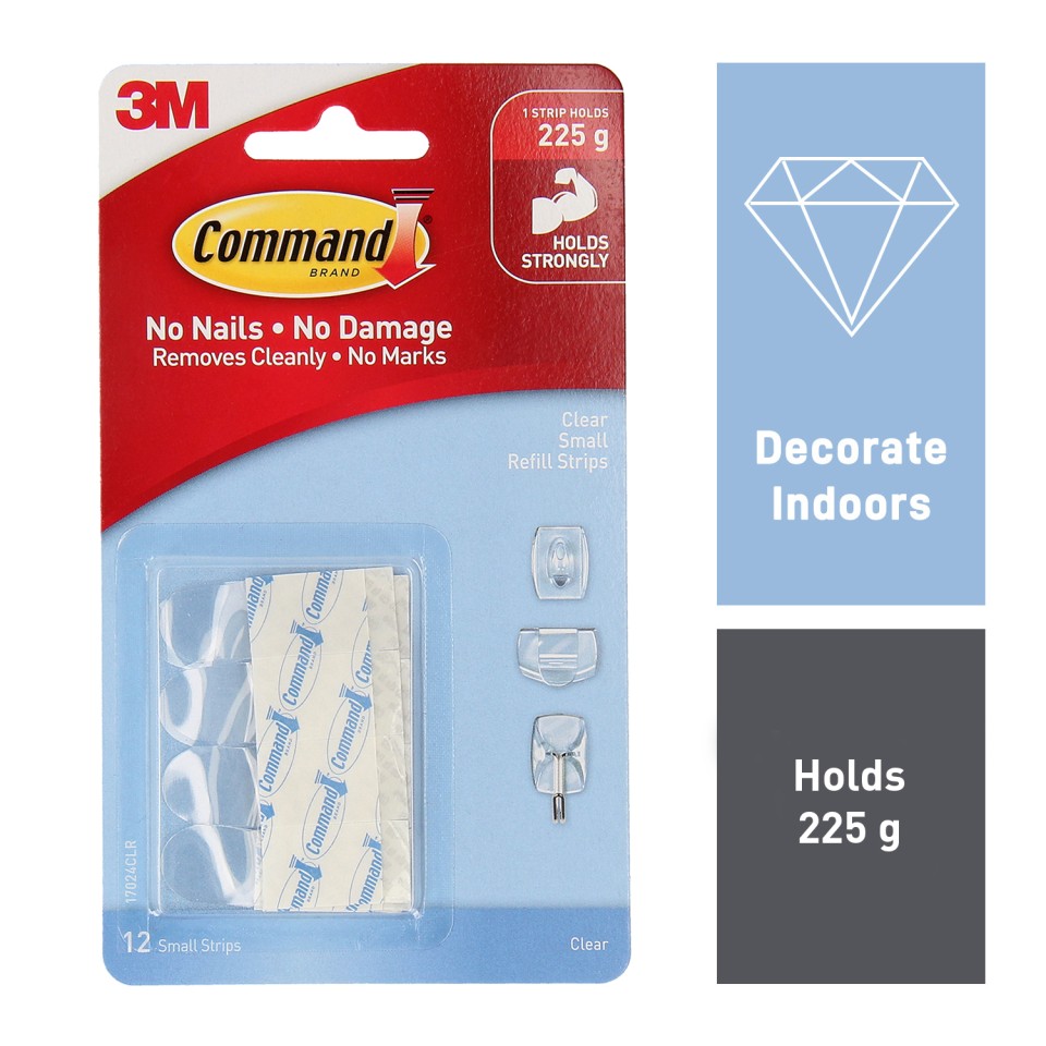 3M Command Small Refill Strips Clear Pack 12