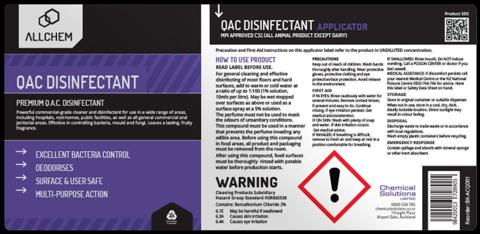 Allchem QAC Disinfectant Applicator Label PC-L1031