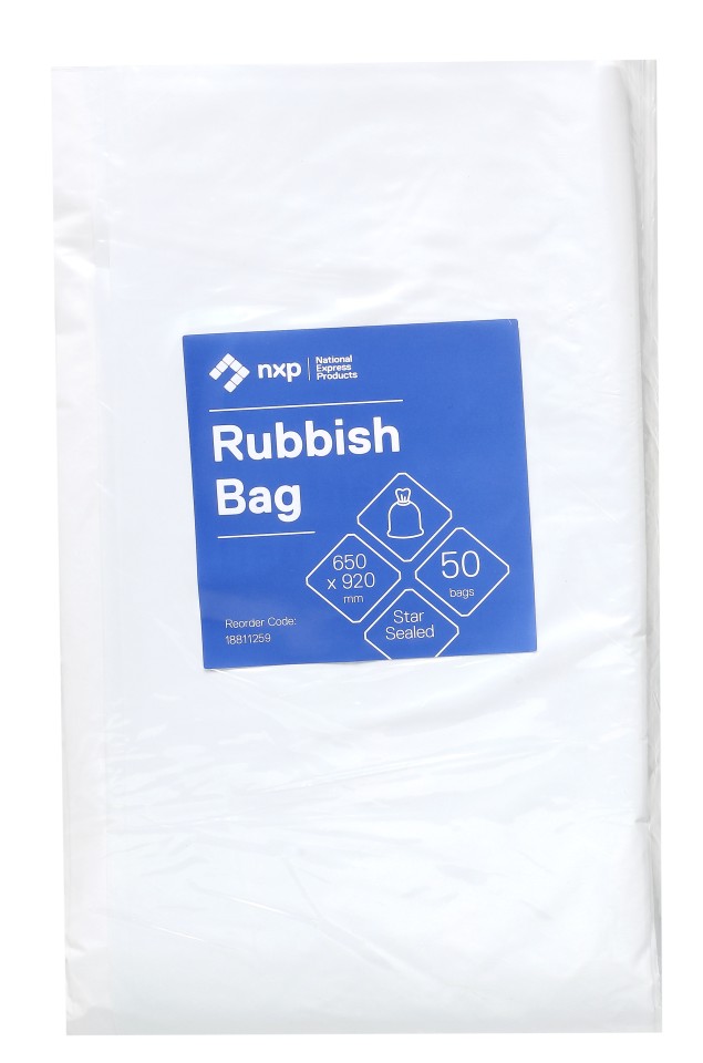 Rubbish bag 80L 920 x 650mm 40mu White 50 per pack