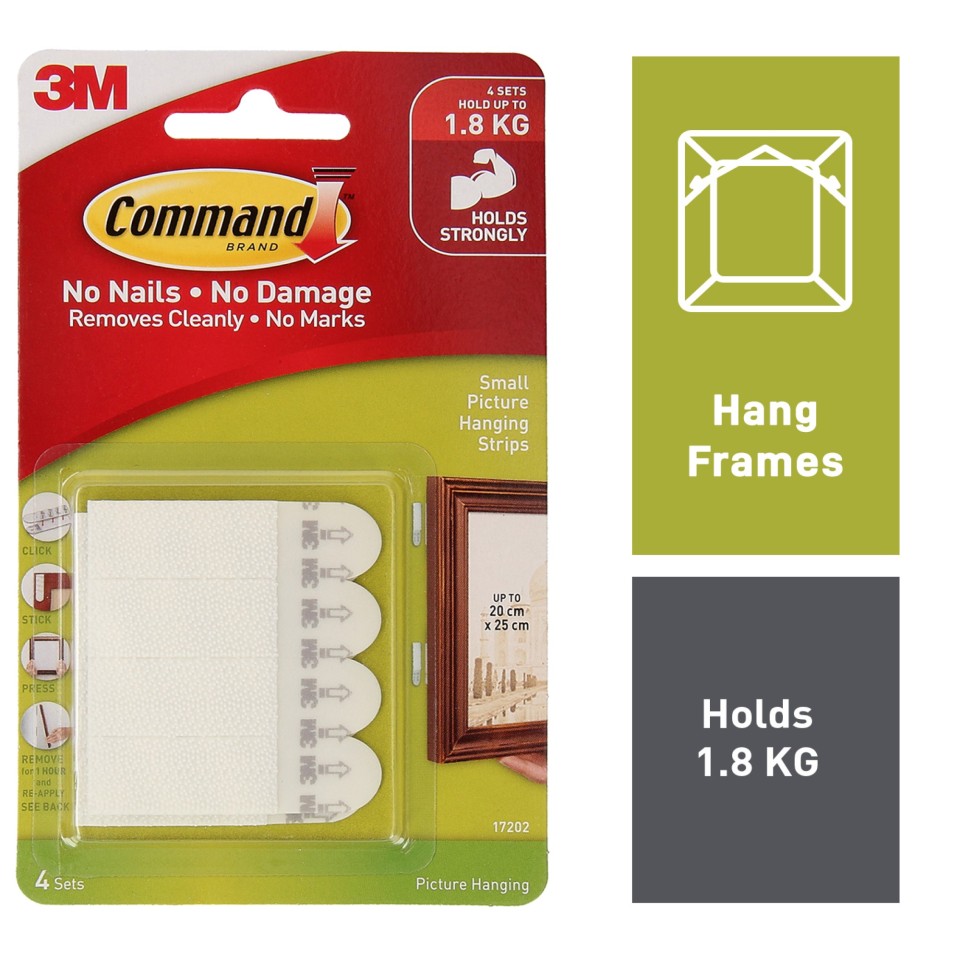 3M Command Picture Hanging Strips Small White Pack 4